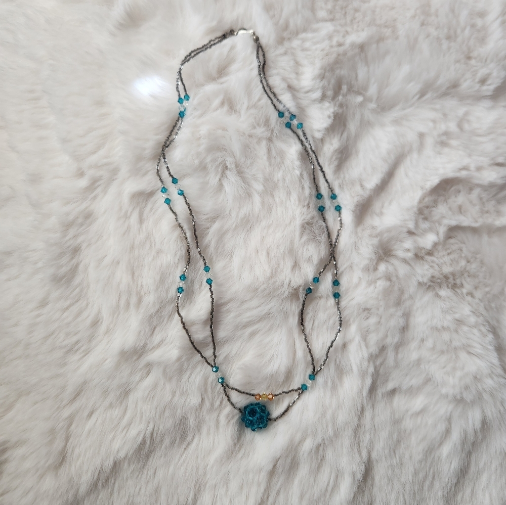 Handmade blue and silver beaded necklace ( I made it myself)